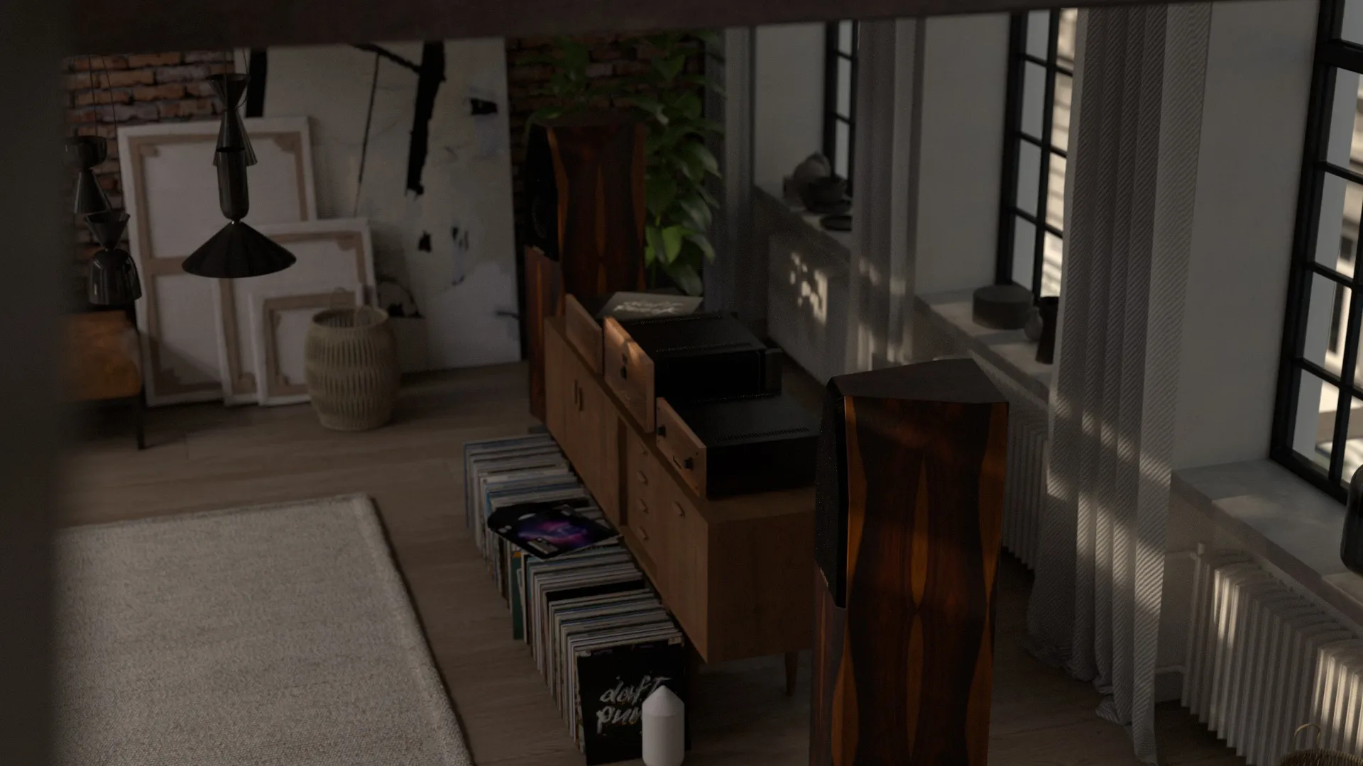 Almira with amplifiers in listening room